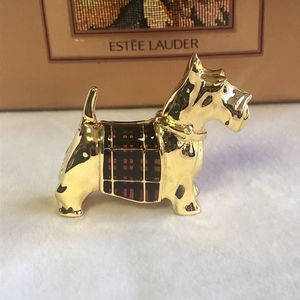 NIB Estee Lauder Scottie Dog Solid Perfume Compact Tuscany, 1990s Plaid, Vintage